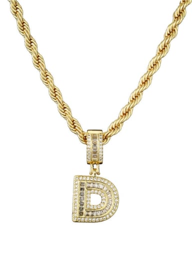 Brass Cubic Zirconia  Vintage Letter Pendant Necklace