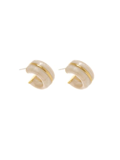 Off white Brass Enamel Geometric Minimalist Stud Earring