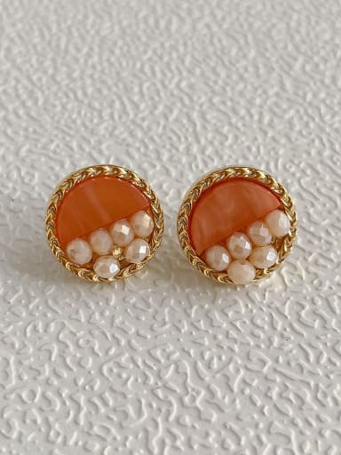 331 pink S925 silver needle Resin Round Vintage Stud Earring