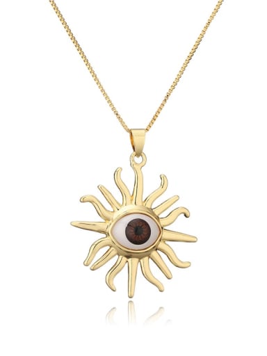 21010 Brass Enamel Evil Eye Vintage Sun Flower Pendant Necklace