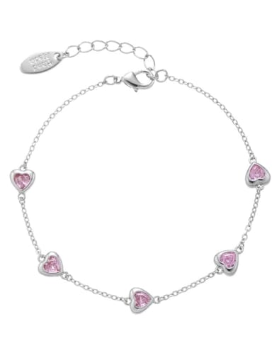 Pink Zircon Style Brass Cubic Zirconia Heart Dainty Bracelet