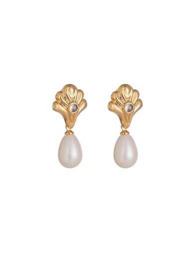 Option 2 Brass Imitation Pearl Geometric Minimalist Drop Earring