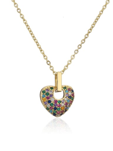 21102 Brass Cubic Zirconia  Vintage Heart Pendant Necklace