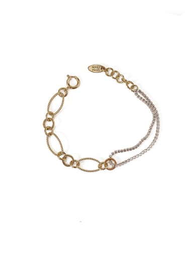 Brass Cubic Zirconia  Vintage Asymmetric hollow chain Link Bracelet