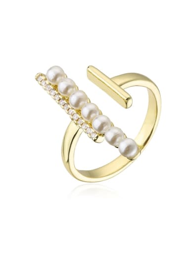 11567 Brass Imitation Pearl Geometric Trend Band Ring