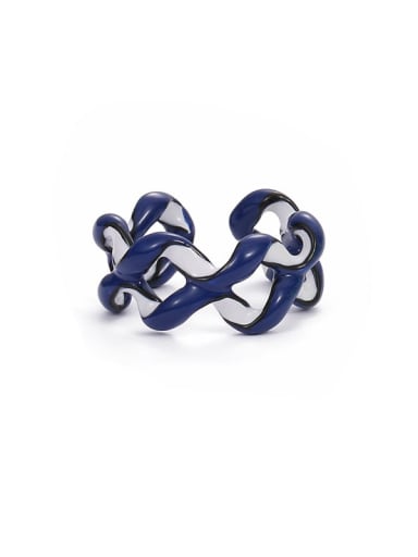 Blue white Zinc Alloy Enamel Geometric Minimalist Stackable Ring