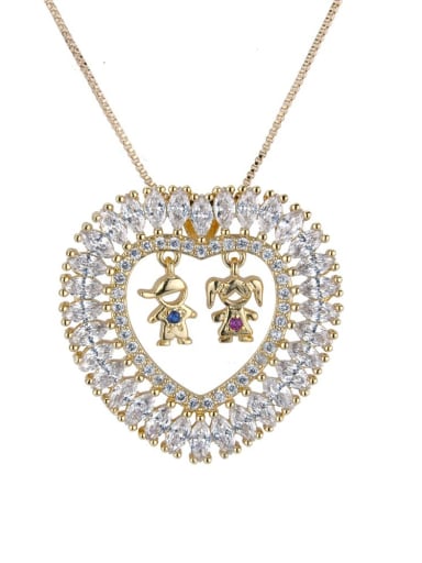 Brass Cubic Zirconia Heart Dainty  Pendant Necklace