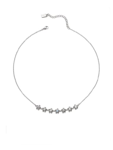 Platinum necklace Brass Cubic Zirconia Flower Vintage Long Necklace