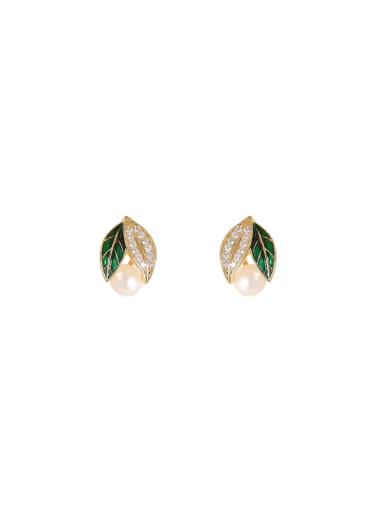 Brass Freshwater Pearl Leaf Dainty Stud Earring