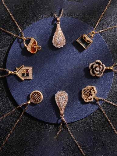 custom Copper Cubic Zirconia Water Drop Trend  House Bag Pendant Necklace