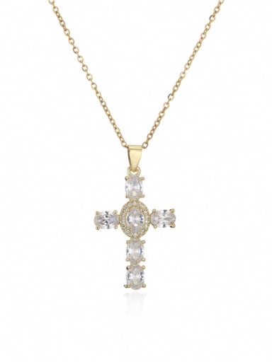 21168 Brass Cubic Zirconia Cross Vintage Regligious Necklace