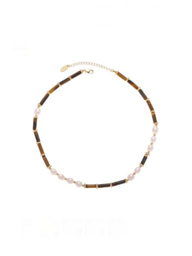 Brass Tiger Eye Geometric Vintage Beaded Necklace