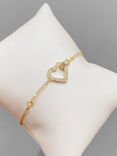Gold S271 Brass Cubic Zirconia Heart Dainty Adjustable Bracelet