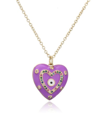 21423 Brass Enamel Vintage Heart  Pendant Necklace