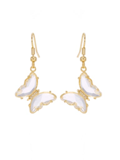 white Brass Glass Stone Butterfly Minimalist Hook Earring