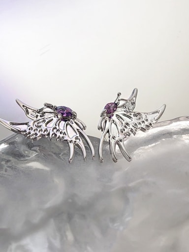 Brass Cubic Zirconia Purple Butterfly Dainty Stud Earring