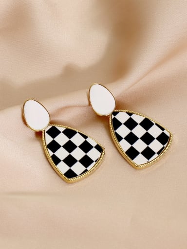 14k Gold [white, black and white] Brass Enamel Geometric Vintage Drop Earring