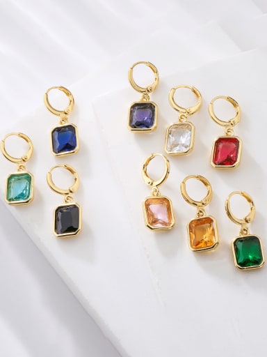 Brass Glass Stone Geometric Luxury Huggie Earring