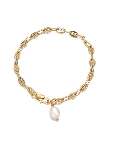 Brass Imitation Pearl Geometric Vintage Hollow Chain Link Bracelet