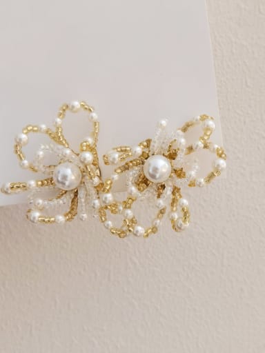 Brass Imitation Pearl Flower Statement Stud Earring