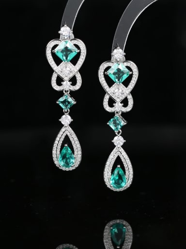 green Brass Cubic Zirconia Water Drop Heart Luxury Cluster Earring