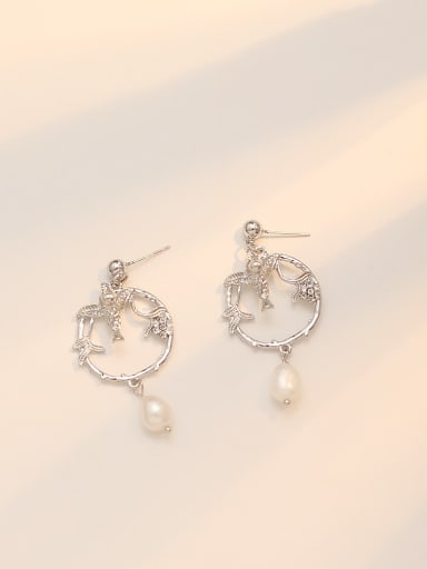 white K Copper Imitation Pearl Geometric Vintage Drop Trend Korean Fashion Earring