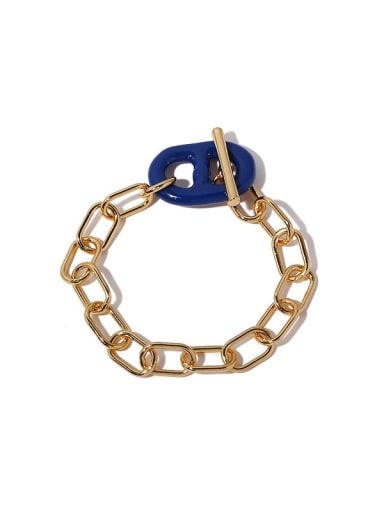 Blue drop oil Bronze Enamel Geometric Vintage Link Bracelet