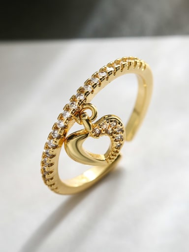 13493 Brass Cubic Zirconia Heart Dainty Band Ring