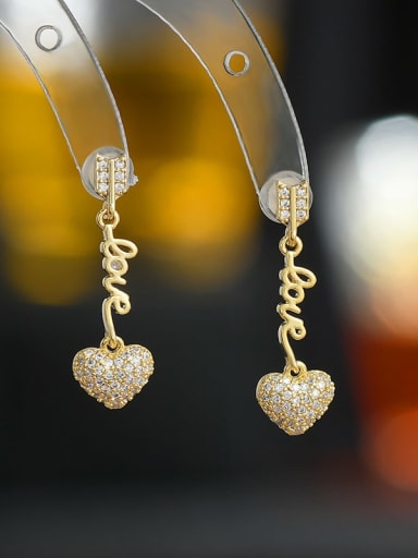 Gold ED66049 Brass Cubic Zirconia Heart Dainty Drop Earring