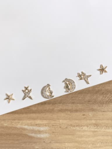 Brass Cubic Zirconia  Trend Star Moon Set Stud Earring