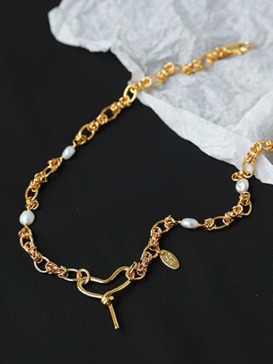 Brass Imitation Pearl Geometric Vintage Multi Strand Necklace