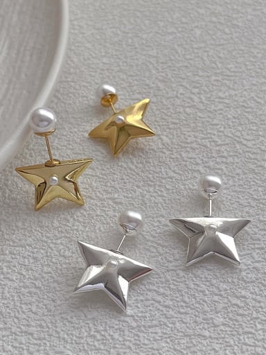 Brass Imitation Pearl Pentagram Minimalist Stud Earring
