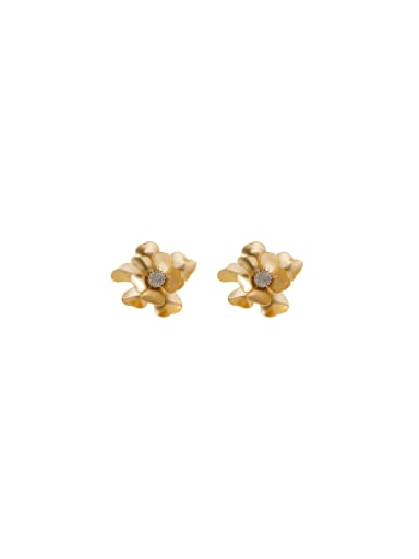 Brass Cubic Zirconia Flower Dainty Stud Earring