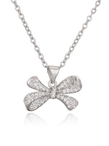 24525 Brass Cubic Zirconia Bowknot Minimalist Necklace