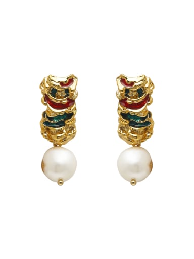 Brass Imitation Pearl Enamel Geometric Cute Stud Earring