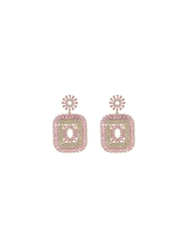 Brass Cubic Zirconia Pink Geometric Luxury Drop Earring