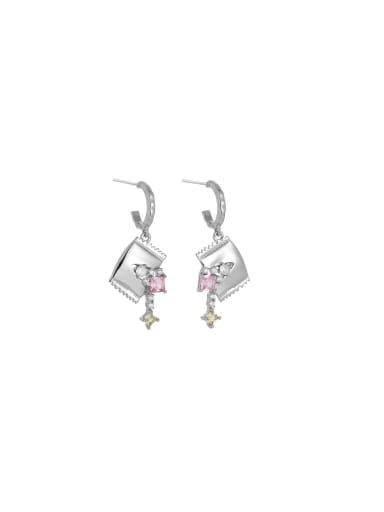 custom Brass Cubic Zirconia Pink Geometric Dainty Stud Earring