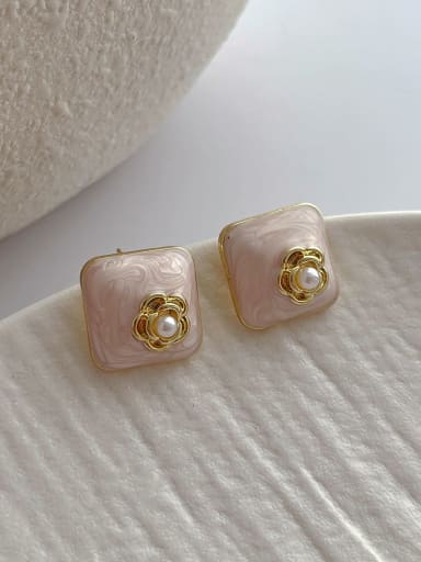 Q130 square oil drip earrings Brass Enamel Heart Minimalist Stud Earring