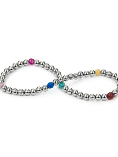Multicolor natural stone Brass Bead Geometric Hip Hop Stretch Bracelet (Adjustable Elastic Rope)