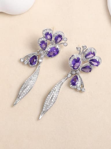 purple Brass Cubic Zirconia Flower Dainty Stud Earring