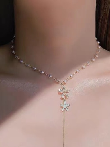 Small fresh flower Tassel Necklace Alloy Freshwater Pearl Water Drop Trend Multi Strand Necklace