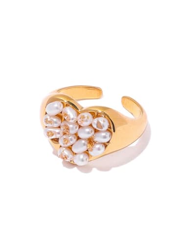 Brass Imitation Pearl Heart Minimalist Band Ring