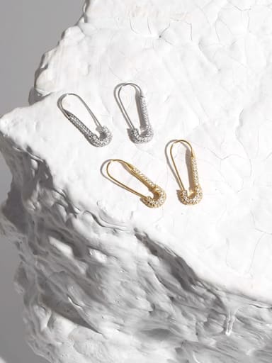 Brass Cubic Zirconia Geometric  Pin Vintage Stud Earring