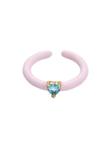 Light Pink Brass Enamel Cubic Zirconia Heart Dainty Band Ring