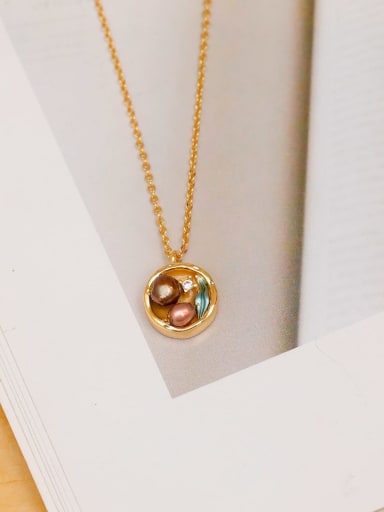 Brass Imitation Pearl Enamel Geometric Minimalist Necklace