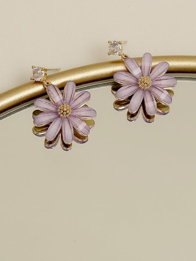 Purple flowers Copper Shell Flower Minimalist Stud Trend Korean Fashion Earring
