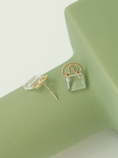 Brass Glass Stone Locket Minimalist Stud Earring