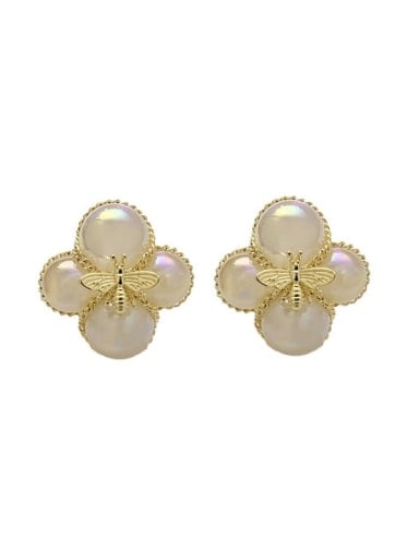 white Zinc Alloy Imitation Pearl Flower Minimalist Stud Earring