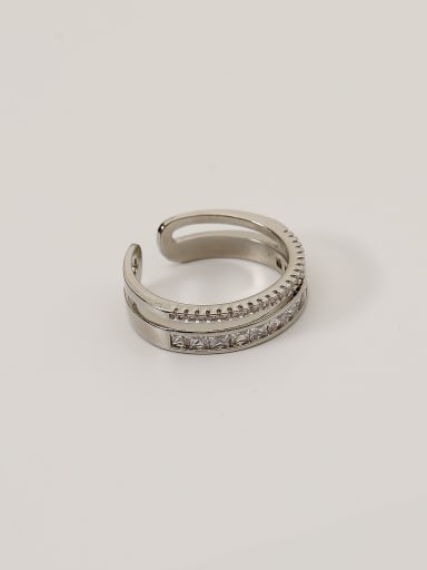 White K Brass Cubic Zirconia Geometric Minimalist Band Fashion Ring