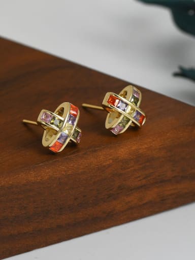 Gold ED66412 Brass Cubic Zirconia Geometric Dainty Stud Earring